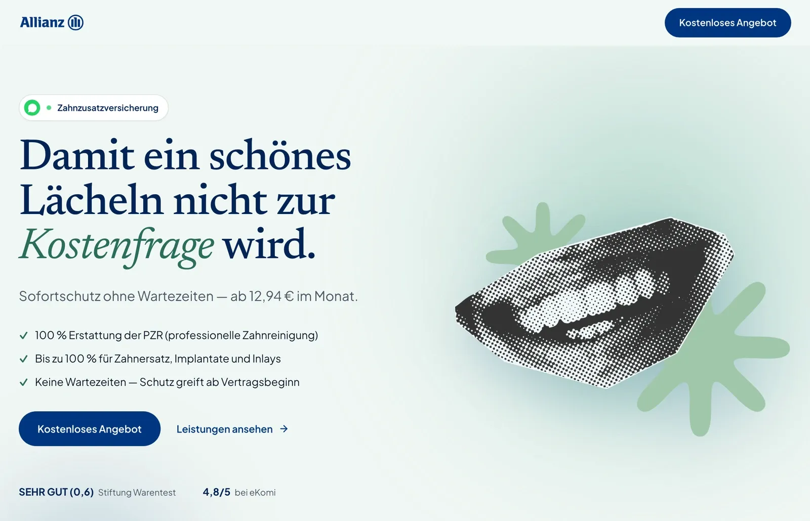 Landingpage für den Vertrieb der Allianz-Zahnzusatzversicherung